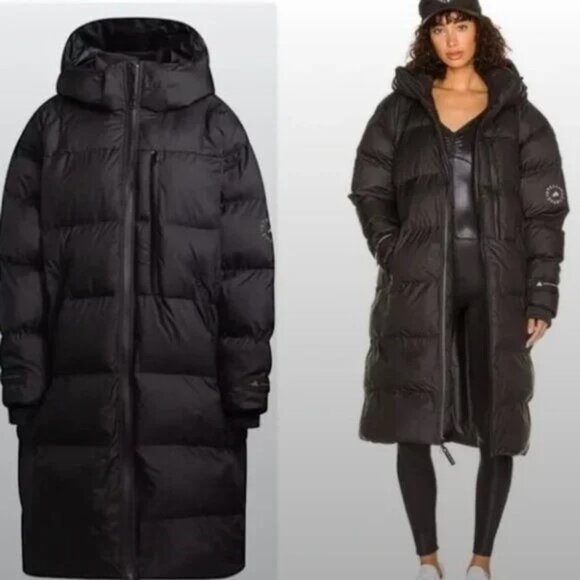 Adidas by Stella Mccartney Black Long Puffer Coat Sz - Lg - Picture 2 of 12